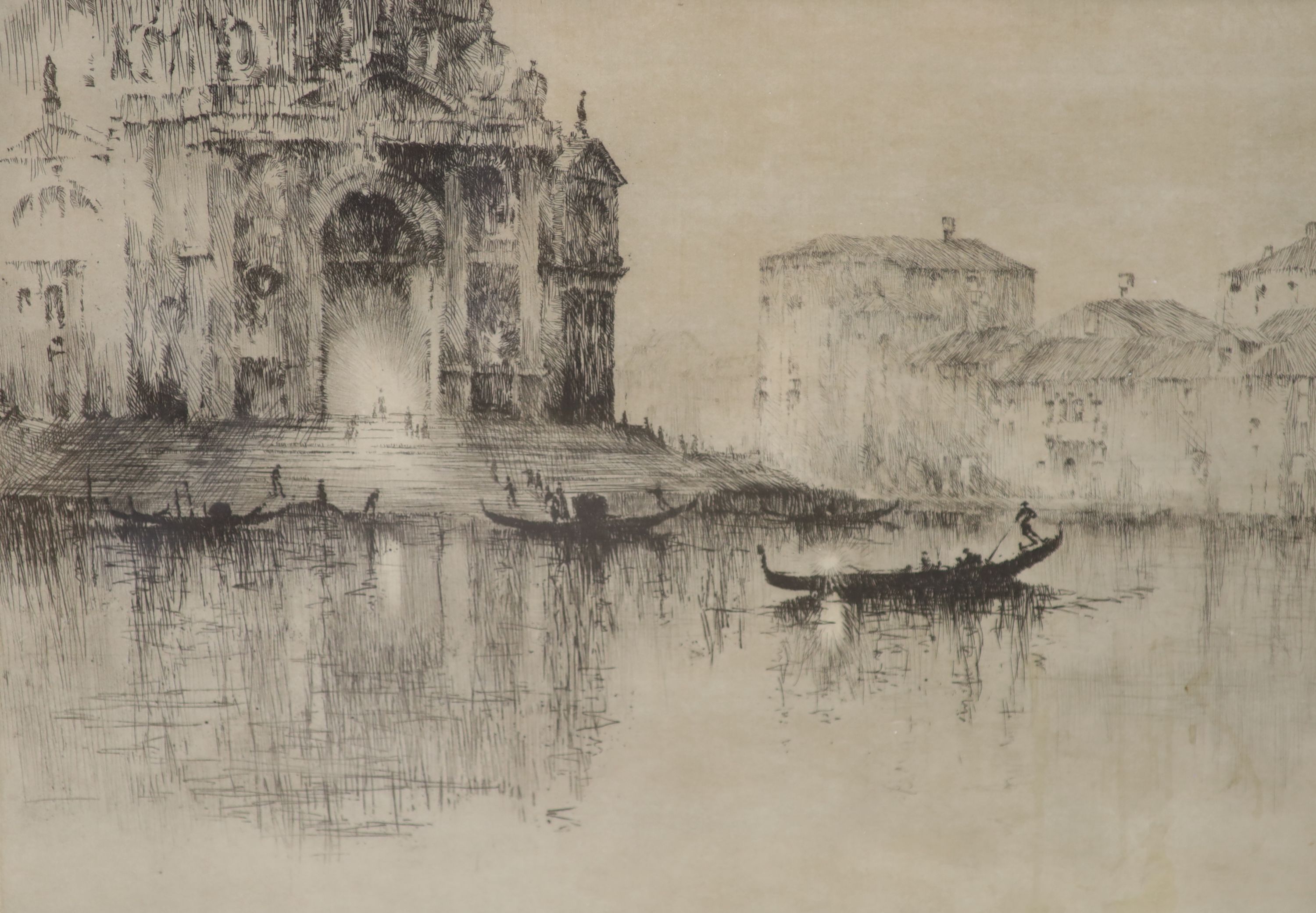 English School, etching, Gondola's on the water, indistinctly signed in pencil, 49/80, 25 x 35cm
